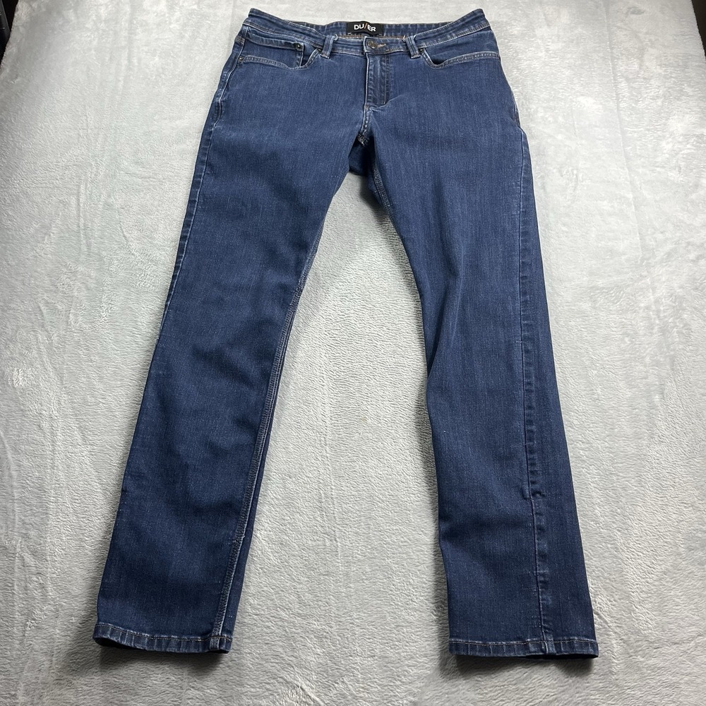 Duer Jeans Mens 34x31* L2X Relaxed Fit Taper Med Wash Denim Organic Performance